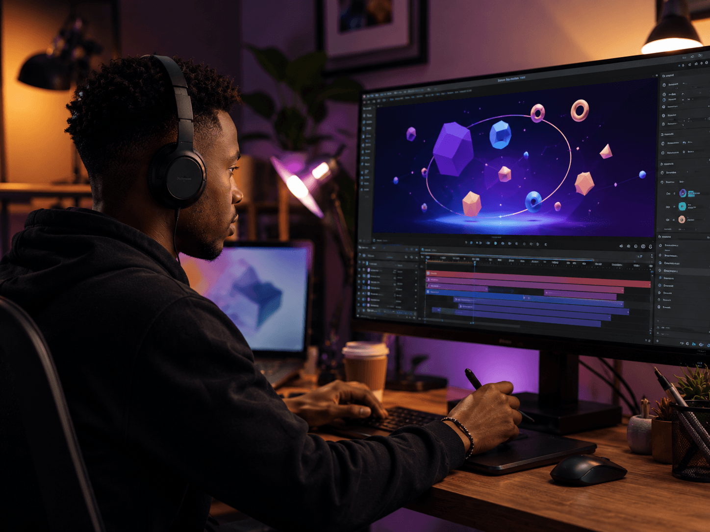 Designer travaillant sur une animation motion design